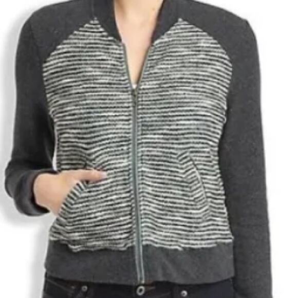 Lucky Brand Zip Up Raglan Bomber Mixed Knit Boyfriend Sweater Jacket Size Medium - Picture 1 of 7